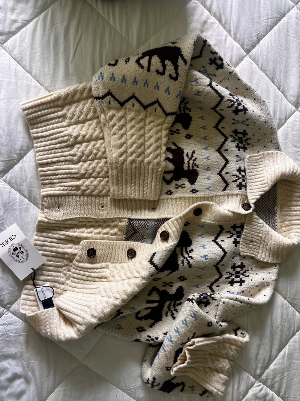 Cider Cream Cable Knit Nordic Button-Up Cardigan